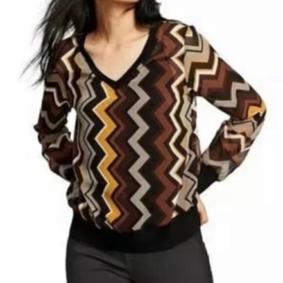 Missoni Target XS Brown Sheer Chevron Blouse Top - Picture 1 of 7